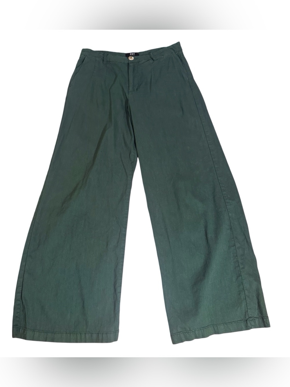 Kut From The Kloth Size 8 Green Linen Blend Wide Leg Pants Casual Beach Boho